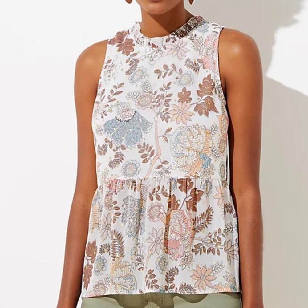 Shimmer Floral Tie Back Peplum Shell